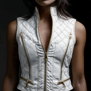 Chaleco de cuero con cremallera y bolsillo en el pecho para mujer, Top de cuero sin mangas con cuello levantado para mujer - Product Image 6