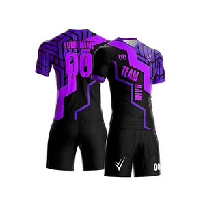 Uniformes de Fútbol Personalizados de Alta Calidad con Logotipo, 100% Poliéster, Secado Rápido, Transpirables, Cuello en V, Manga Corta, Corte Automatizado OEM - Product Image 1