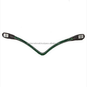 Banda de cuero negro para cejas de caballo, con 1 fila accesorio personalizado, verde esmeralda, mega diamante ostentoso y botón a presión para cierre de bucle - Product Image 4