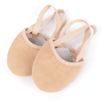 Chaussons de danse souples à demi-semelle pour femmes avec bande élastique, dessus en cuir véritable et doublure en coton, en stock aux États-Unis