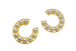 goldplated matte finish latest fashion handmade light <b>weight</b> stone stud <b>hoop</b> Brass Earrings for girls and women - Product Image 2