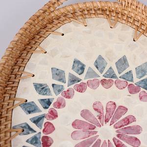 Plateau ovale durable en nacre avec motif géométrique en rotin, écologique, vente en gros pour l'hôtellerie, le stockage, les aliments et les boissons - Product Image 2