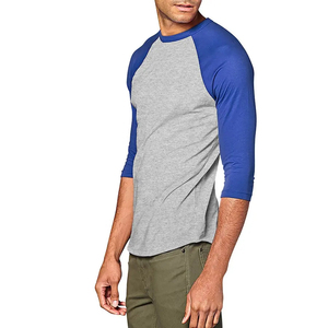 Camiseta de manga larga de raglán para hombre, camisa de diseño de alta calidad con mangas de color azul y cuerpo gris a la venta con precios económicos - Product Image 3