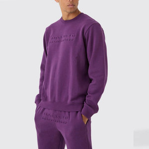 Conjunto Deportivo de Sudadera con Cuello Redondo y Logotipo en Relieve Morado para Hombre, Corte Regular Informal, Ropa de Otoño para Adultos, 100% Algodón - Product Image 5