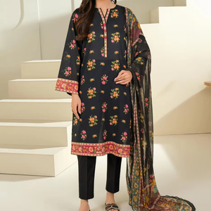 Nouvel ensemble 3 pièces Shalwar Kameez Dupatta pour femme, très demandé, en tissu lawn respirant, séchage rapide, léger, style indien/pakistanais - Product Image 1