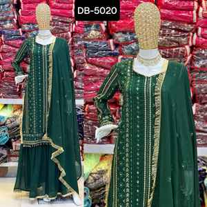 Style pakistanais indien pur Faux Georgette broderie séquence conception travail Salwar Kameez mariage fonction costume - Product Image 3