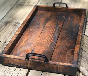 Elegant Versatile Handcrafted Round <b>Wooden</b> Serving Tray Walnut <b>Stain</b> for Serving & Presentation of Tableware - Product Image 5