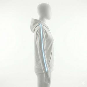 Sweat à capuche de créateur en polaire structuré haut de gamme personnalisé, style cyberpunk, avec piping LED bleu et broderie 3D sur le devant - Product Image 3