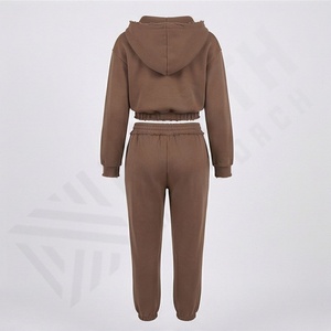 Conjunto Deportivo de Dos Piezas para Mujer, Sudadera con Capucha y Cremallera, Estilo Desgastado, Color Personalizado, Ropa Deportiva de Algodón para Invierno - Product Image 2