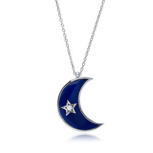 <b>Moon</b> Design Enamel <b>Charm</b> Necklace Wholesale Pendant Turkish Handmade 925 Sterling Silver Jewelry - Product Image 3