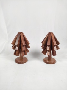 Sous-plats en bois personnalisés en forme d'arbre, sous-verres pour plats chauds, ensemble de sets de table en bois d'acacia et de noyer avec support, à vendre, faits à la main - Product Image 5
