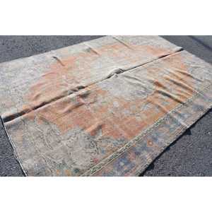 Alfombra Turca, Alfombra Vintage de 6.6x9.4 pies, Alfombra Oriental de Lana Naranja y Azul - Product Image 1