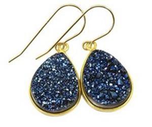 มาใหม่สีฟ้า Druzy พลอย925ต่างหูรูปลูกแพร์เงิน - Product Image 1