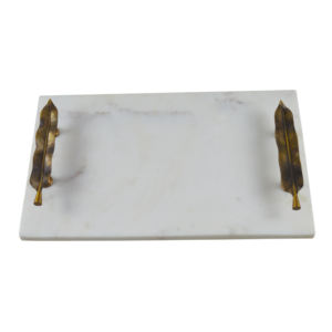 Plateau de service en marbre blanc avec poignée en feuille d'or, qualité fiable, plateau de service rond décoratif, best-seller - Product Image 4
