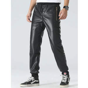 Pantalones de cuero para hombre con bolsillos con cremallera | Diseño cómodo y moderno Pantalón de hombre antiarrugas teñido liso antiarrugas - Product Image 1