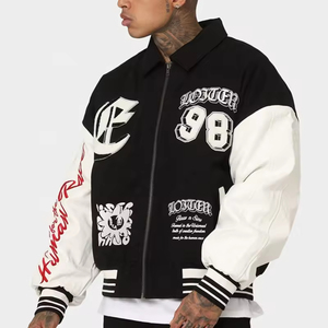 Manches en cuir col rabattu Zip up Work Letterman Baseball Jacket Men College Track Cropped Boxy Varsity Jacket Custom - Product Image 5