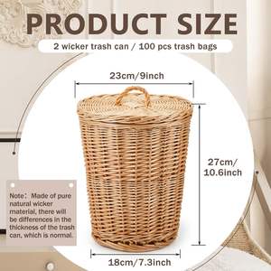 Premium Quality Rattan Dustbin WITH TOP COVER Versatile Use for Bedrooms <b>Offices</b> and Bathrooms Sturdy and Stylish Eco-friendly - Product Image 2