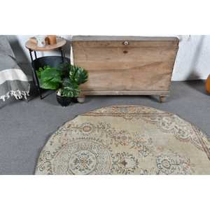 Alfombra de lana turca marrón beige de 5x5 pies, diseño abstracto de retazos rectangulares de área grande para pasillo, habitación, mesita de noche, látex - Product Image 2