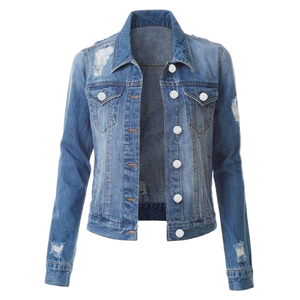 Veste en jean RNSHANGER à trous, manches longues, vêtements pour femmes, mode automne et hiver, veste en jean classique déchirée, grande taille S-3XL - Product Image 1