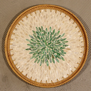 Bandeja de ratán hecha a mano de alta calidad con incrustaciones de fregona, el diseño más nuevo de Vietnam, bandeja para servir café con fondo de madera, uso doméstico, comida decorativa - Product Image 3