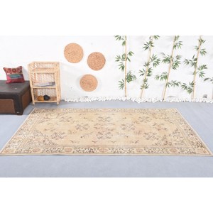 Alfombra turca Vintage clásica Beige 5,2X8,7 pies hecha a mano felpa pila altura lana piel látex Patchwork rectángulo para dormitorios adolescentes - Product Image 1