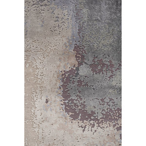 Tapis Aprezo bleu noué à la main en laine et soie de bambou, 10 mm, rectangulaire, pour couloir, motif patchwork abstrait, fait main pour sol domestique - Product Image 3