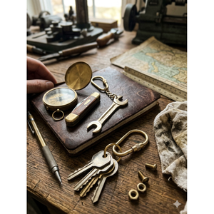Llavero de Latón Hecho a Mano Estilo Vintage con Mosquetón, Llavero Metálico de Acero Inoxidable, la Señatura del Artesano - Product Image 1