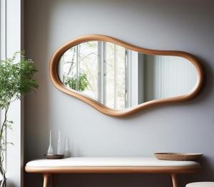 Miroir mural en verre Art Déco asymétrique minimaliste, artisanal, léger, écologique, décoration d'intérieur à prix avantageux - Product Image 3