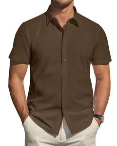 Camisa de Manga Corta para Hombre, Personalizada al por Mayor, Informal, Formal, Lista para Usar, Sin Plancha, Tejido de Algodón, Bambú y Elastano, Antiarrugas - Product Image 1