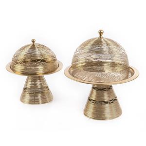 Lot de 2 présentoirs en métal avec couvercle Cascades plaqué or pour Ramadan Eid Tabletop Arabic Dates & Chocolate Servant Stand - Product Image 4