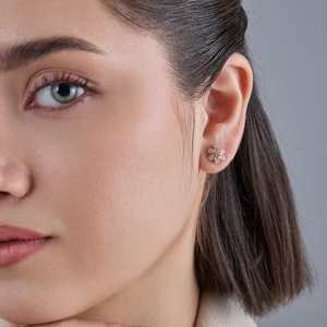 Vintage Trendy 92.5 <b>Silver</b> Earrings 14K Gold Diamond-Studded Flower Geometric <b>Studs</b> for Weddings Engagements Model 183118 - Product Image 3