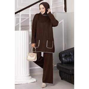 Ensemble 2 pièces en maille marron femme avec poche cousue berger - Product Image 1