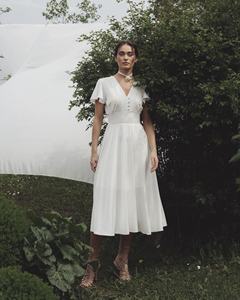 Design haut de gamme femmes a-ligne mi-longue col en V robe couleur unie taille cintrée tricot pour adultes Sexy Style formel automne hiver - Product Image 2