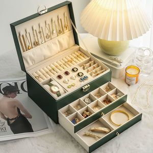 <b>Lockable</b> Leather Jewelry Box 3-Layer Design 1-3L Capacity for Necklace - Product Image 1