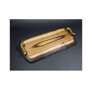Bandeja de madera para servir con asas de metal a la venta, vajilla de mesa, vajilla para restaurantes, madera de mango, color oscuro - Product Image 6