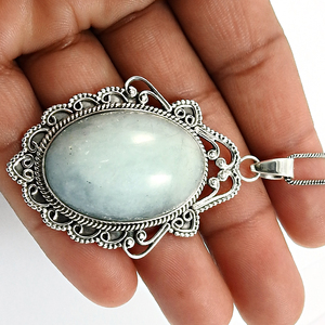 Conception impressionnante 925 argent Sterling naturel aigue-marine pierre précieuse forme ovale Artisan Look pendentif bijoux faits à la main fournisseur en vrac - Product Image 4