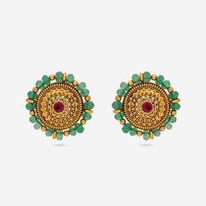 Antique-Style Trendy <b>Stud</b> Featuring Religious Flower Pattern Bezel Set Zircon Pearl <b>Turquoise</b> Made Zinc Alloy Weddings Parties - Product Image 1
