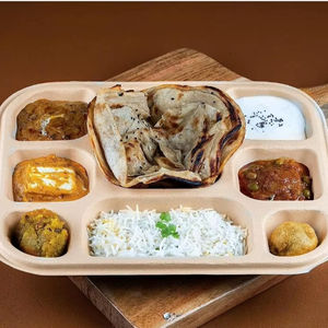 Barquettes repas jetables légères, biodégradables et compostables à 100 %, écologiques, 8 compartiments, 6 compartiments, couvercle en bagasse, pour mariages, écoles - Product Image 1