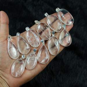 Collar de piedras preciosas de cuarzo de cristal transparente de hermosa calidad acabado pulido suave cabujón de piedras preciosas colgante de bisel al por mayor - Product Image 4