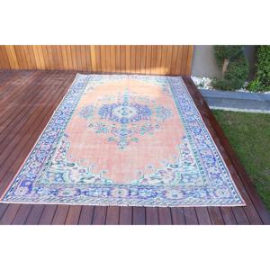 Alfombra Turca Vintage de 6.2x9.5 pies (190x289 cm), Alfombra de Lana Rosa - Product Image 1