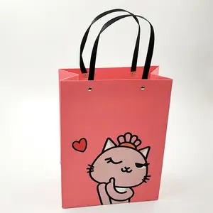प्लेइंग कार्ड रस्सी के साथ कस्टम मुद्रित वैयक्तिकृत गुलाबी खुदरा शॉपिंग गुलाबी पेपर बैग