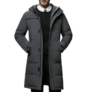 Abrigos de invierno informales para hombre, chaqueta acolchada larga con capucha y cremallera completa, ropa de abrigo cálida a prueba de viento para clima frío, Material de tela - Product Image 1