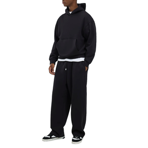 Survêtement décontracté surdimensionné pour homme, lavage à l'acide personnalisé, fabricant, sweat-shirt uni à capuche, pantalon de jogging à cordon de serrage, ample, lourd - Product Image 1