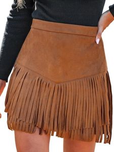 High Quality Autumn High Street Vintage Faux Suede High Waist <b>Elastic</b> Pleated Anti-Wrinkle Mini <b>Skirt</b> for Women Customizable - Product Image 1