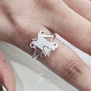 Bijoux en pierre brute Bague pour femme Pierre de lune arc-en-ciel brute naturelle Pierre précieuse Juin Pierre de naissance Hippie Bande de fil Bague en argent sterling 925 - Product Image 2