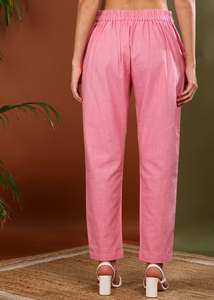 Pantalon en coton slub rose pour femmes, doux et respirant, poche fonctionnelle, coupe régulière, conçu pour un usage quotidien, décontracté, bureau, voyage - Product Image 2