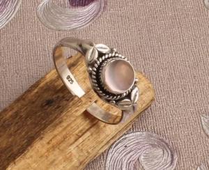 Designer Vintage 925 Sterling Silver Bezel Set Pink <b>Rose</b> <b>Quartz</b> Gemstone <b>Ring</b> Handmade Leaf Motif Third Party Certified for - Product Image 1