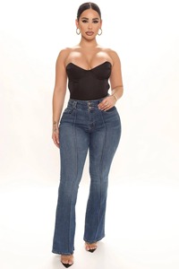 Jean déchiré personnalisé pour femmes de grande taille Denim détruit à taille élastique avec devant plat-pour l'été - Product Image 4