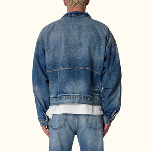 Vestes en jean pour hommes en gros personnalisées, manches longues, lavage bleu vintage, veste en jean décontractée moderne - Product Image 4
