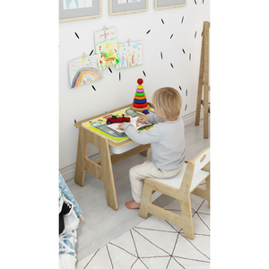 Ensemble de chambre pour enfants Fida - Table et chaise Montessori + marchepied + tableau de croissance - Product Image 2